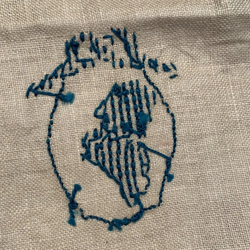Cross Stitch Club Chair Arm Back Covers Unfinished Fabric Kit Vintage Blue Ecru